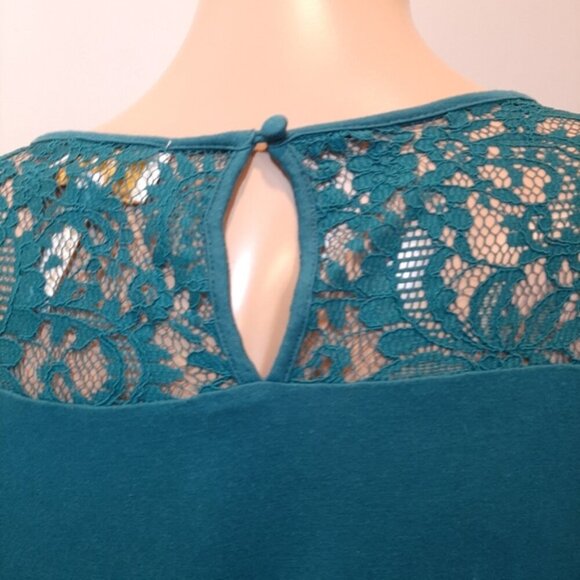 3/$20 Laundry By Shelli Segal Lace Long Sleeve Top Teal Green Rayon Blouse - Picture 6 of 12